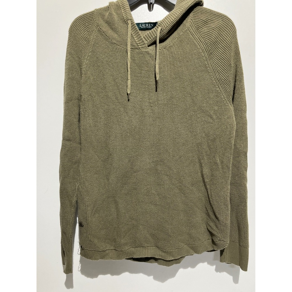 Lauren Ralph Lauren Womens Olive Green Waffle Knit Raglan Hoodie Sweater Large - Picture 4 of 15